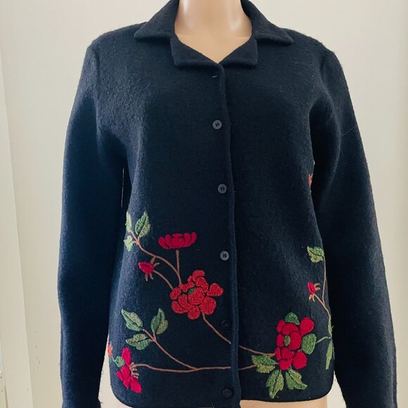 Nordic Design  Boiled 100% Wool Size Petite Medium  Embroidered - Picture 3 of 7